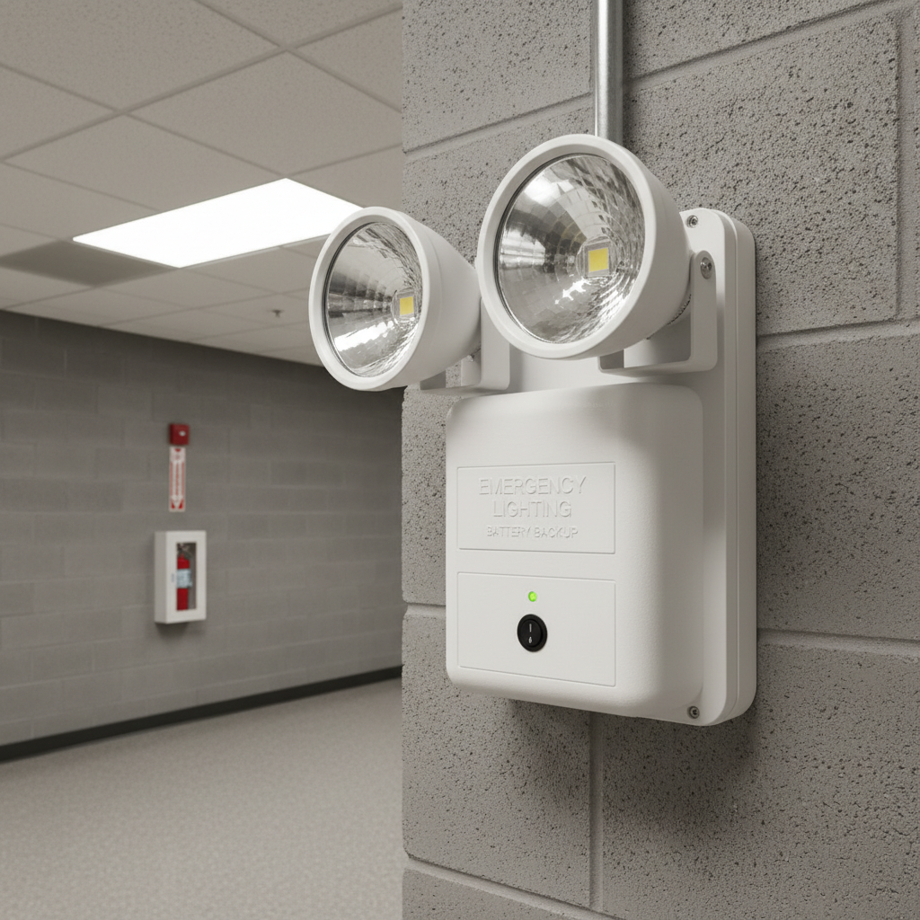 Wall mounted emergency lighting unit with battery backup